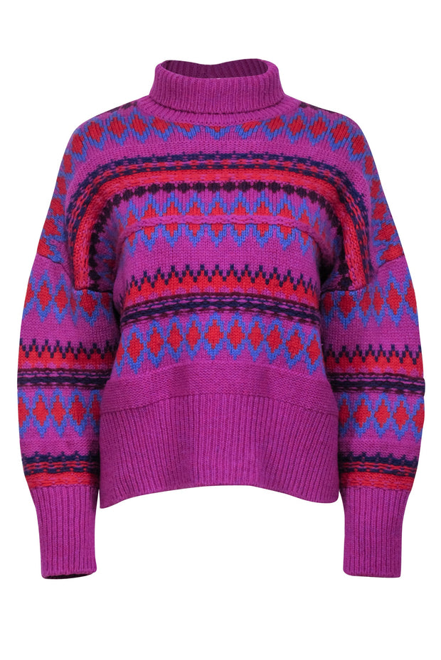 Current Boutique-Rag & Bone - Purple Multicolor Wool Fair Isle Turtleneck Sweater Sz M