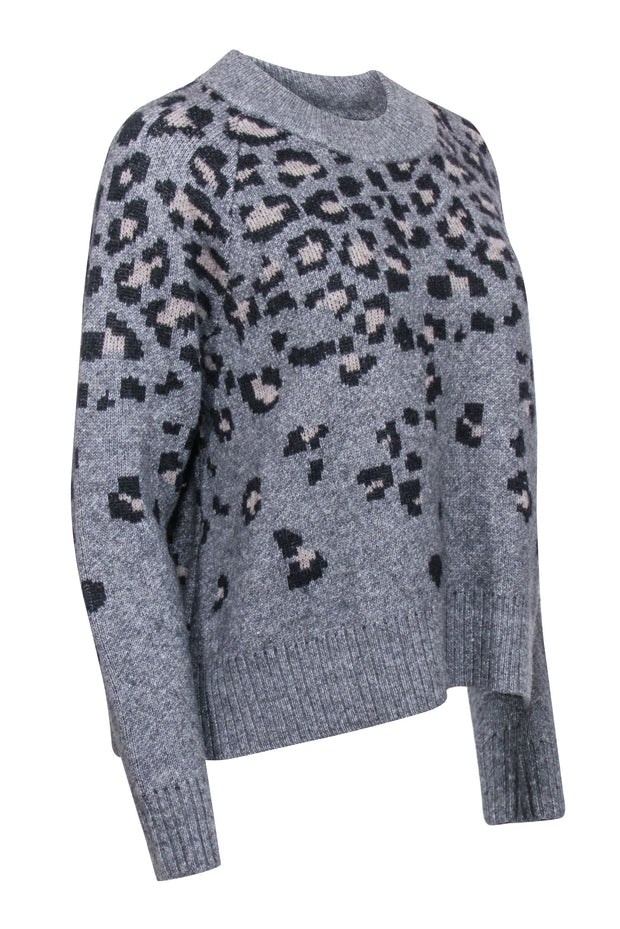 Current Boutique-Rag & Bone - Grey Leopard Print Wool Blend Sweater Sz S