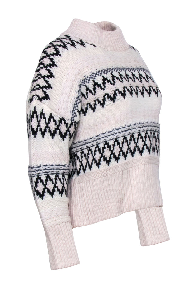 Current Boutique-Rag & Bone - Beige & Black Fair Isle Print Sweater Sz XS