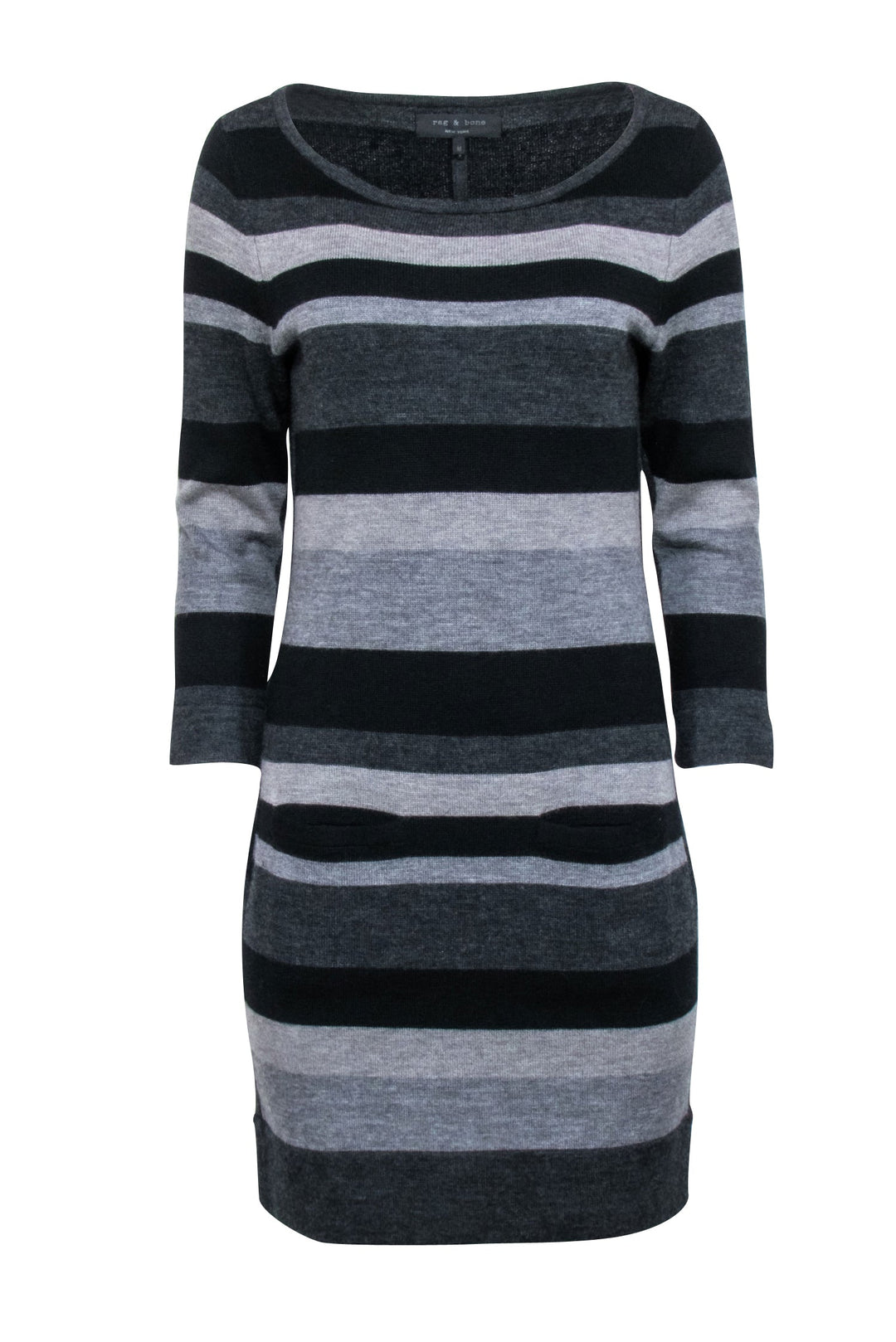 Rag & Bone - Grey & Black Stripe Wool Knit Dress Sz M
