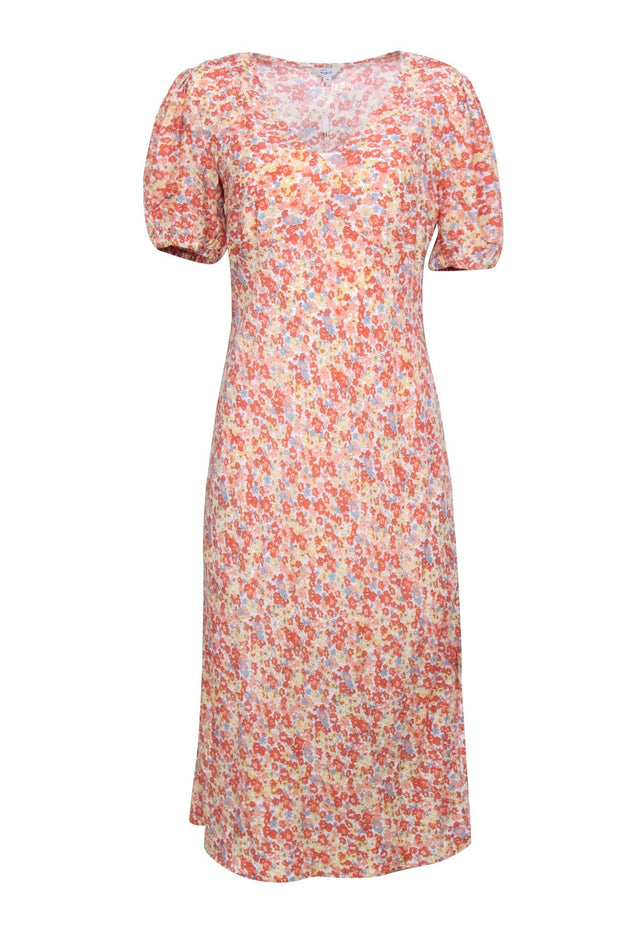 Rails - Orange & Multi Color Floral Print Midi Dress Sz M Rails - Orange & Multi Color Floral Print Midi Dress Sz M