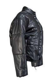 Rails - Black Faux Leather Puffer Jacket Sz M - Current Boutique