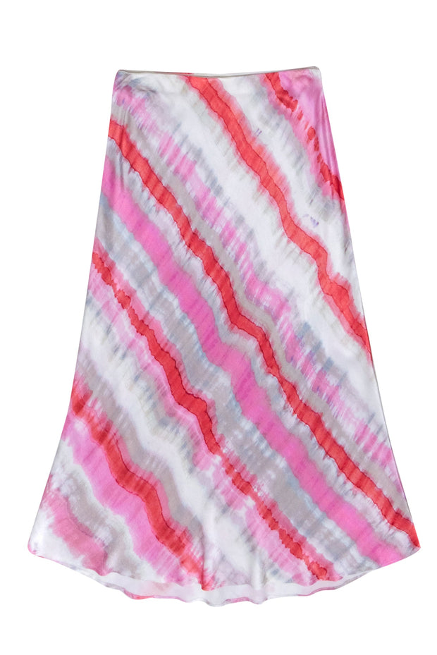Current Boutique-Rails - Coral, Pink, Blue, & Beige Watercolor Print Satin Midi Skirt Sz S