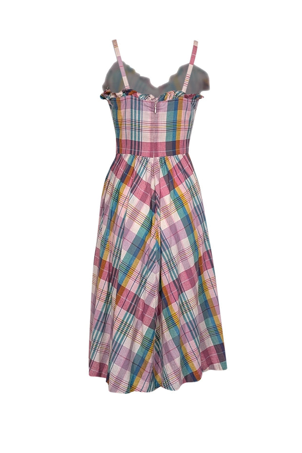 Polo Ralph Lauren - Pink, Teal, & White Plaid Print Cotton Midi Dress Polo Ralph Lauren - Pink, Teal, & White Plaid Print Cotton Midi Dress