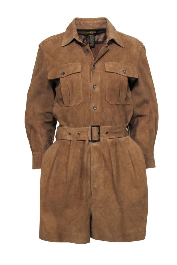 Current Boutique-Ralph Lauren Rugby - Tan Goat Suede Button-Up Long Sleeve Romper Sz 8