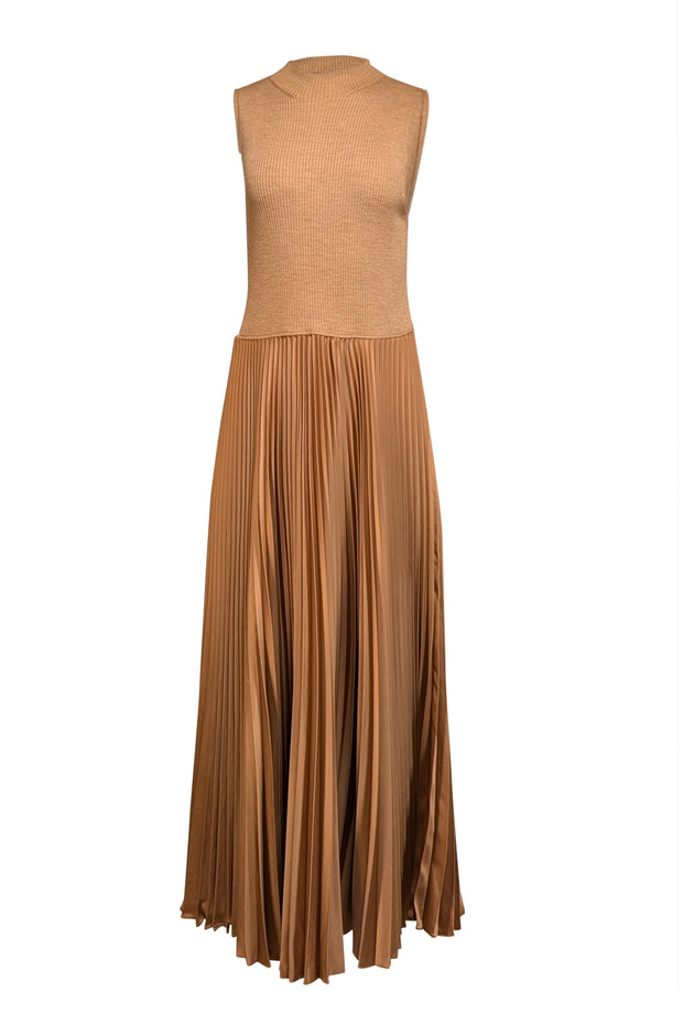 Current Boutique-Polo Ralph Lauren - Tan Ribbed Knit w/ Pleated Bottom Dress Sz L