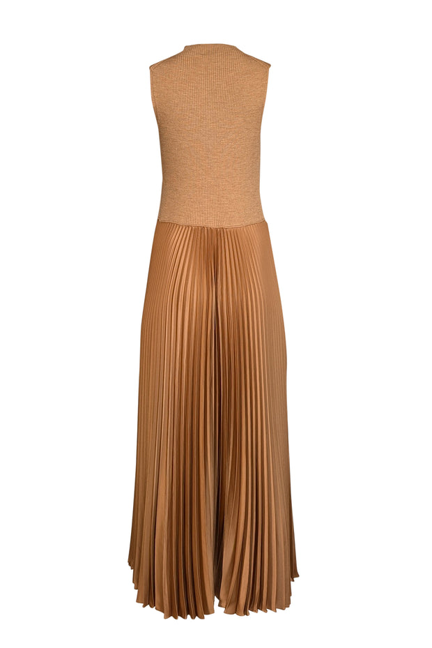 Current Boutique-Polo Ralph Lauren - Tan Ribbed Knit w/ Pleated Bottom Dress Sz L