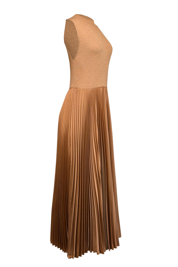 Current Boutique-Polo Ralph Lauren - Tan Ribbed Knit w/ Pleated Bottom Dress Sz L