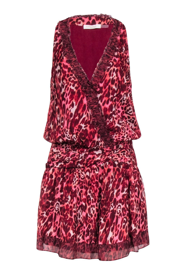Ramy Brook - Maroon & Pink Leopard Print Sleeveless Dress Sz 0 Ramy Brook - Maroon & Pink Leopard Print Sleeveless Dress Sz 0