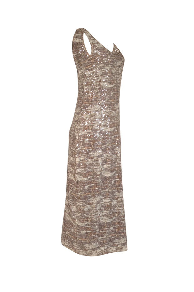Ramy Brook - Grey & Taupe Print Sequin Sleeveless "Artie" Dress Sz L Ramy Brook - Grey & Taupe Print Sequin Sleeveless "Artie" Dress Sz L