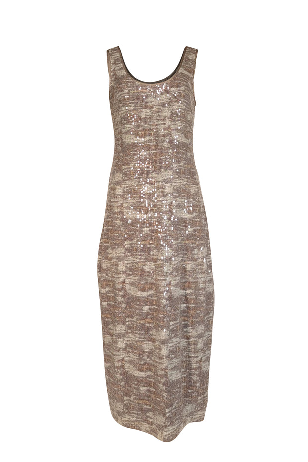 Ramy Brook - Grey & Taupe Print Sequin Sleeveless "Artie" Dress Sz L Ramy Brook - Grey & Taupe Print Sequin Sleeveless "Artie" Dress Sz L