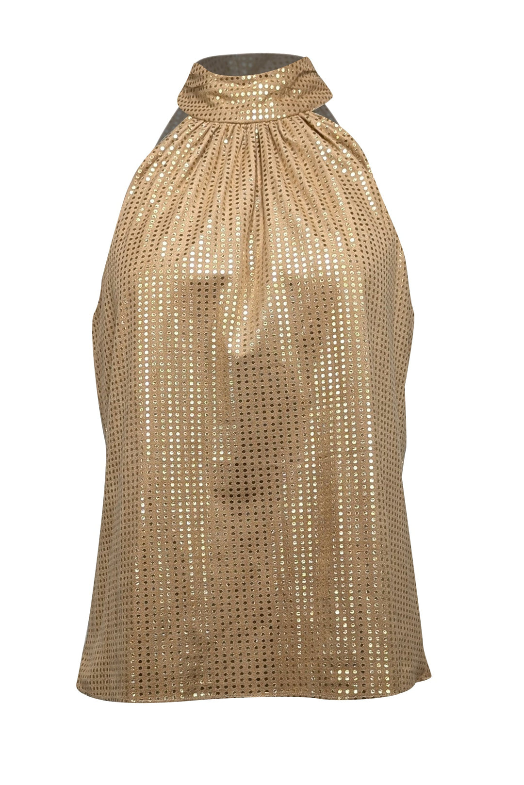 Ramy Brook - Light Brown & Metallic Gold Dotted Halter Top Sz M