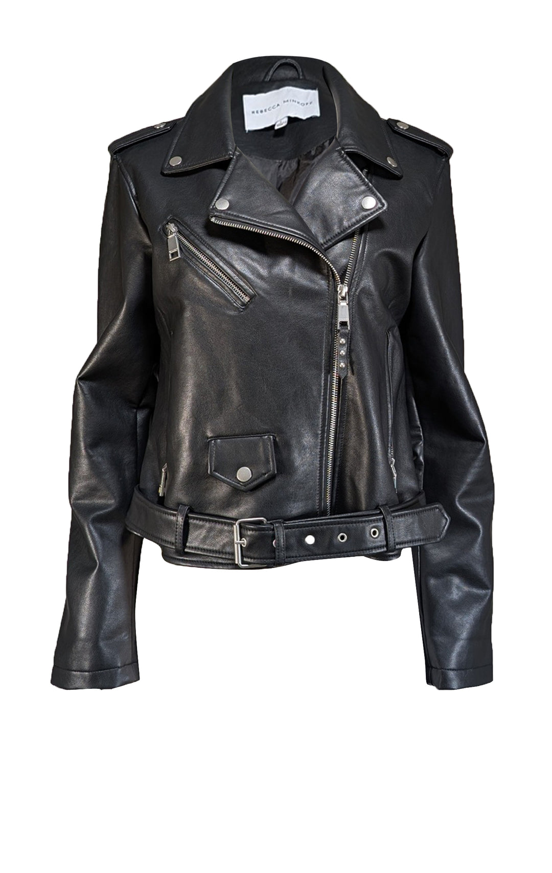 Rebecca Minkoff - Black Vegan Leather Moto Jacket Sz L