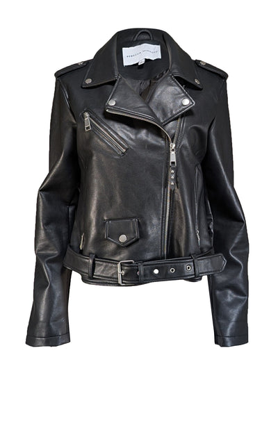 Rebecca Minkoff - Black Vegan Leather Moto Jacket Sz L - Current Boutique