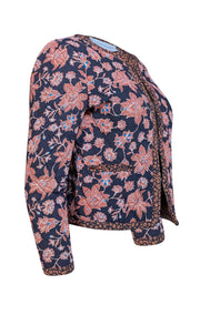 Rebecca Minkoff - Black w/ Burnt Orange Floral Print Quilted Jacket Sz XXS - Current Boutique