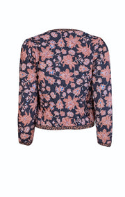 Rebecca Minkoff - Black w/ Burnt Orange Floral Print Quilted Jacket Sz XXS - Current Boutique