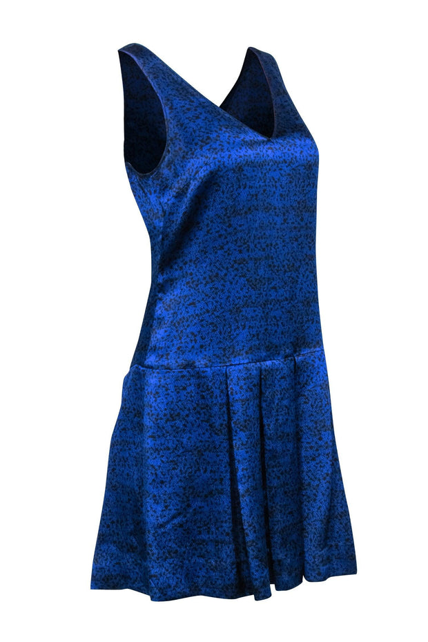 rebecca taylor blue silk dress Rebecca Taylor Blue Floral Silk Drawstring Waist Dress- Size ~M (no size, fits like M)