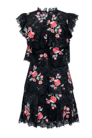 Current Boutique-Rebecca Taylor - Black Lace Tiered Dress w/ Floral Embroidered Detail Sz 2