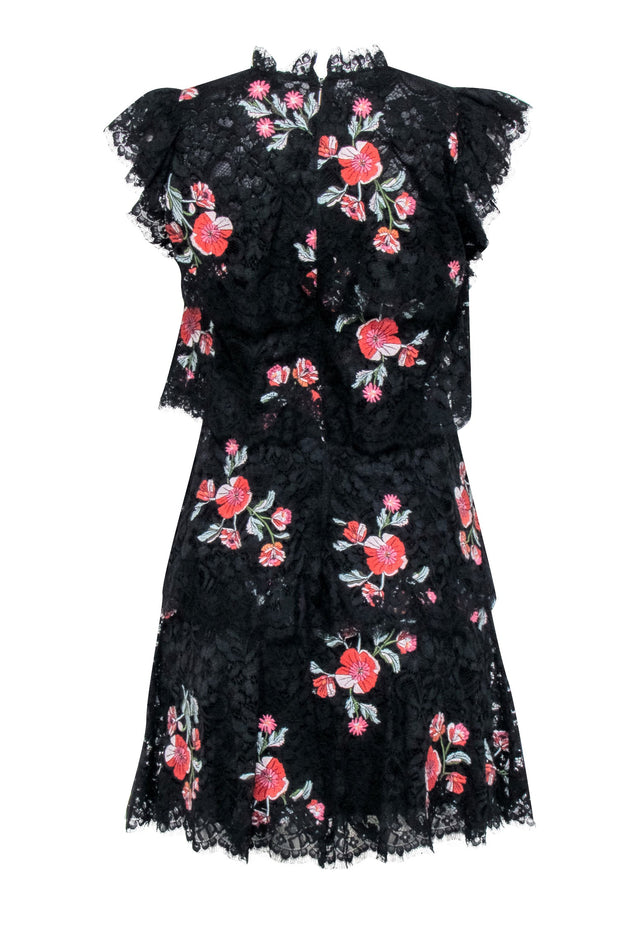Current Boutique-Rebecca Taylor - Black Lace Tiered Dress w/ Floral Embroidered Detail Sz 2