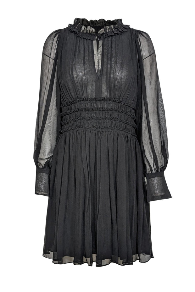 Rebecca Taylor - Black Silk Chiffon Ruffled Long Sleeve Dress Sz 4 Rebecca Taylor - Black Silk Chiffon Ruffled Long Sleeve Dress Sz 4