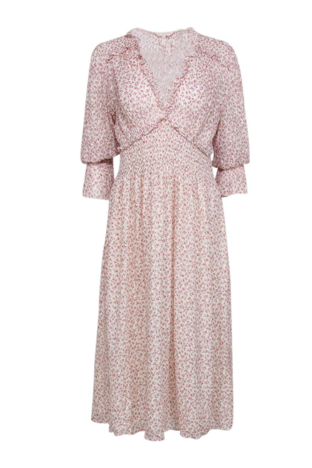 Rebecca Taylor - Cream w/ Pink Floral Print Crinkled Chiffon Dress Sz 10 Rebecca Taylor - Cream w/ Pink Floral Print Crinkled Chiffon Dress Sz 10