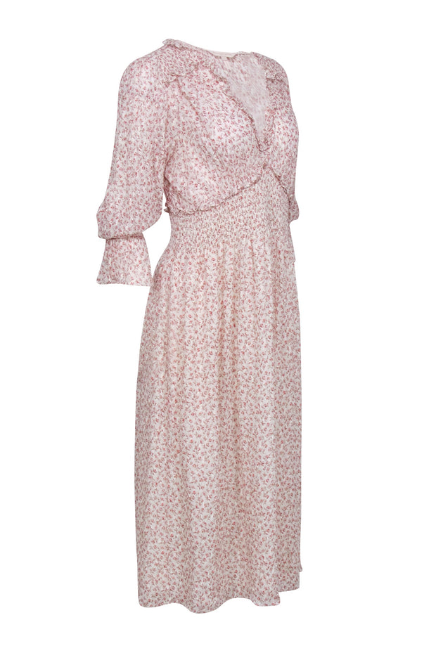 rebecca taylor smocked chiffon dress Rebecca Taylor Vera Fleur Smocked Chiffon Dress In Navy/scarlet Print