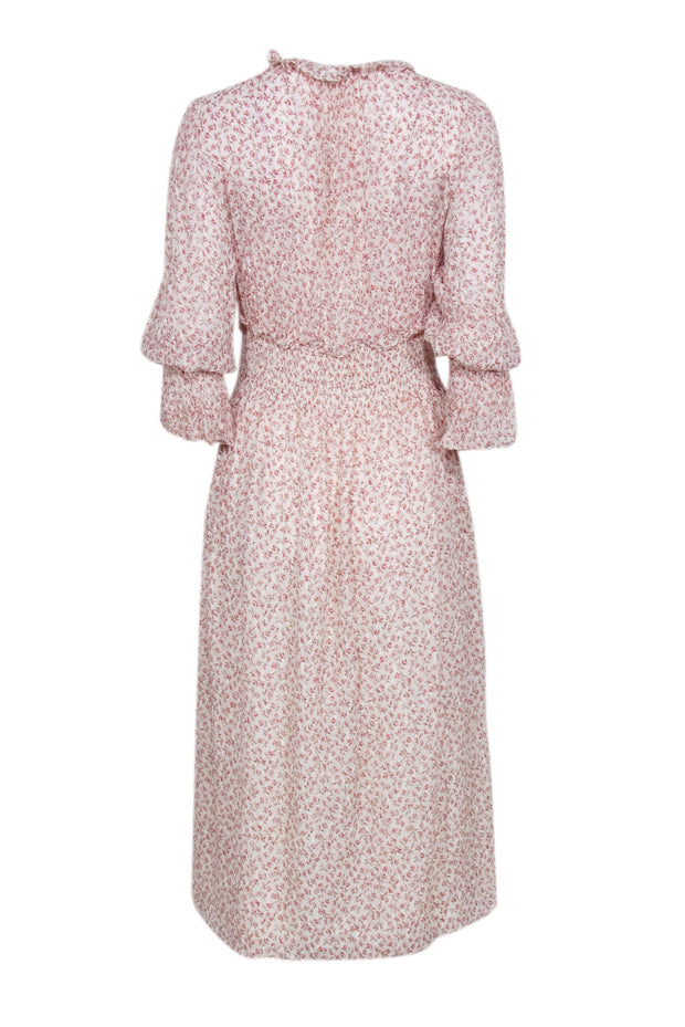 Current Boutique-Rebecca Taylor - Cream w/ Pink Floral Print Crinkled Chiffon Dress Sz 10