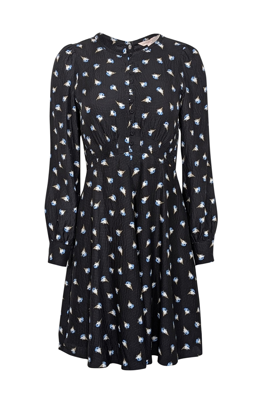 Rebecca Taylor - Black w/ Blue Floral Silk Long Sleeve Mini Dress Sz 2 Rebecca Taylor - Black w/ Blue Floral Silk Long Sleeve Mini Dress Sz 2