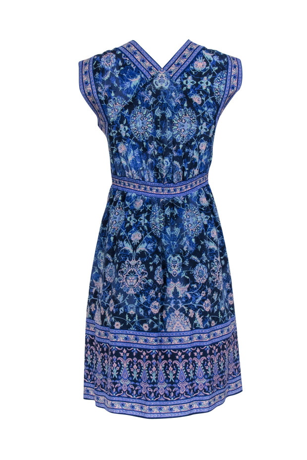 Rebecca Taylor - Blue Sleeveless Knee Length Multi-Floral Print Dress Sz 2 | Current Boutique Rebecca Taylor - Blue Sleeveless Knee Length Multi-Floral Print Dress Sz 2 | Current Boutique