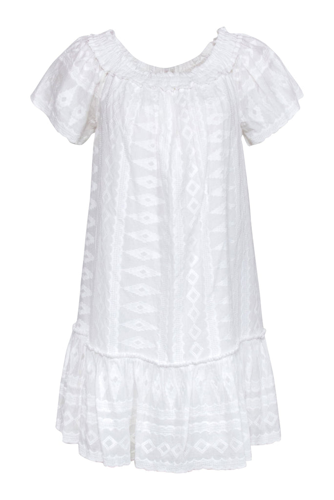 Rebecca Taylor - White Embroidered Short Sleeve Off The Shoulder Dress Sz 6 Rebecca Taylor - White Embroidered Short Sleeve Off The Shoulder Dress Sz 6
