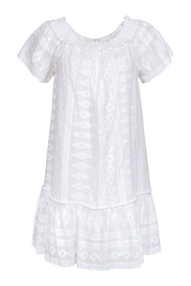 Rebecca Taylor - White Embroidered Short Sleeve Off The Shoulder Dress Sz 6 Rebecca Taylor - White Embroidered Short Sleeve Off The Shoulder Dress Sz 6