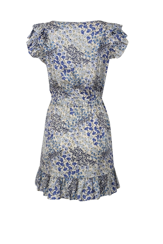 Rebecca Taylor - Ivory, Blue, & Green Floral Print Silk Dress Sz 8 Rebecca Taylor - Ivory, Blue, & Green Floral Print Silk Dress Sz 8