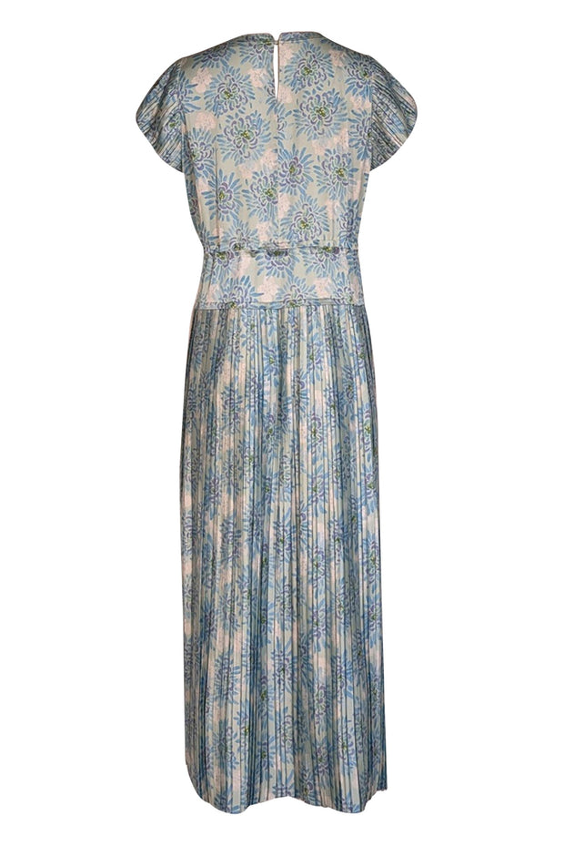 Rebecca Taylor - Light Blue & Green Floral Print Drawstring Maxi Dress Sz L Rebecca Taylor - Light Blue & Green Floral Print Drawstring Maxi Dress Sz L