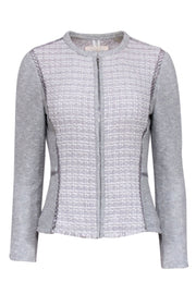 Current Boutique-Rebecca Taylor - Grey & White Tweed Detail Zipper Front Jacket Sz 6