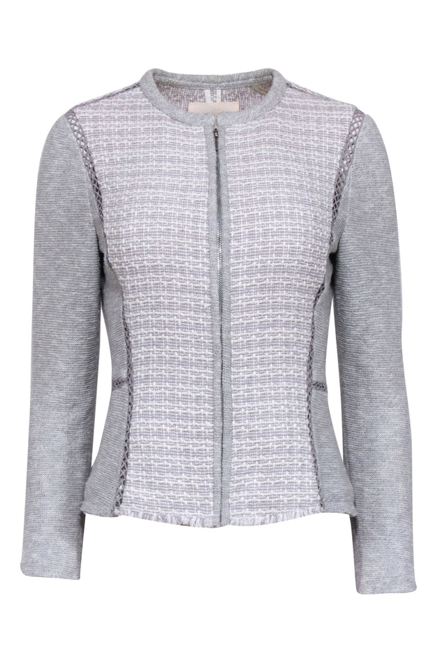 Current Boutique-Rebecca Taylor - Grey & White Tweed Detail Zipper Front Jacket Sz 6