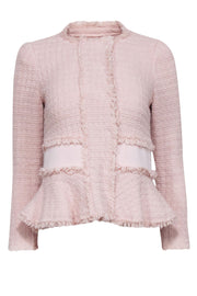 Current Boutique-Rebecca Taylor - Light Pink Tweed Peplum Jacket w/ Fringe Trim Sz 2