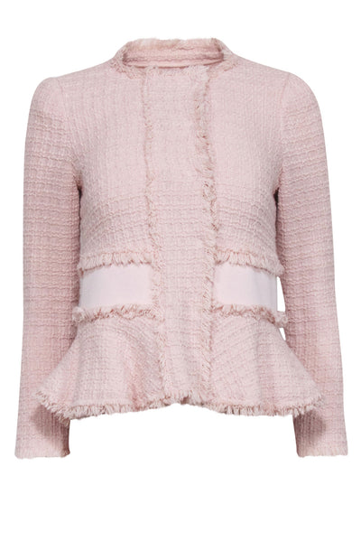 Current Boutique-Rebecca Taylor - Light Pink Tweed Peplum Jacket w/ Fringe Trim Sz 2