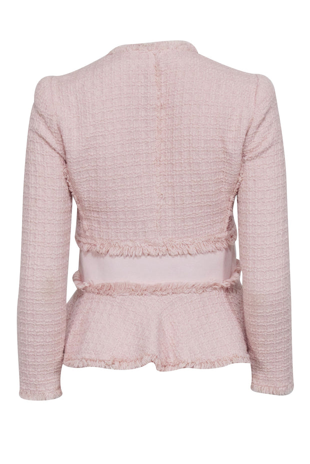 Current Boutique-Rebecca Taylor - Light Pink Tweed Peplum Jacket w/ Fringe Trim Sz 2