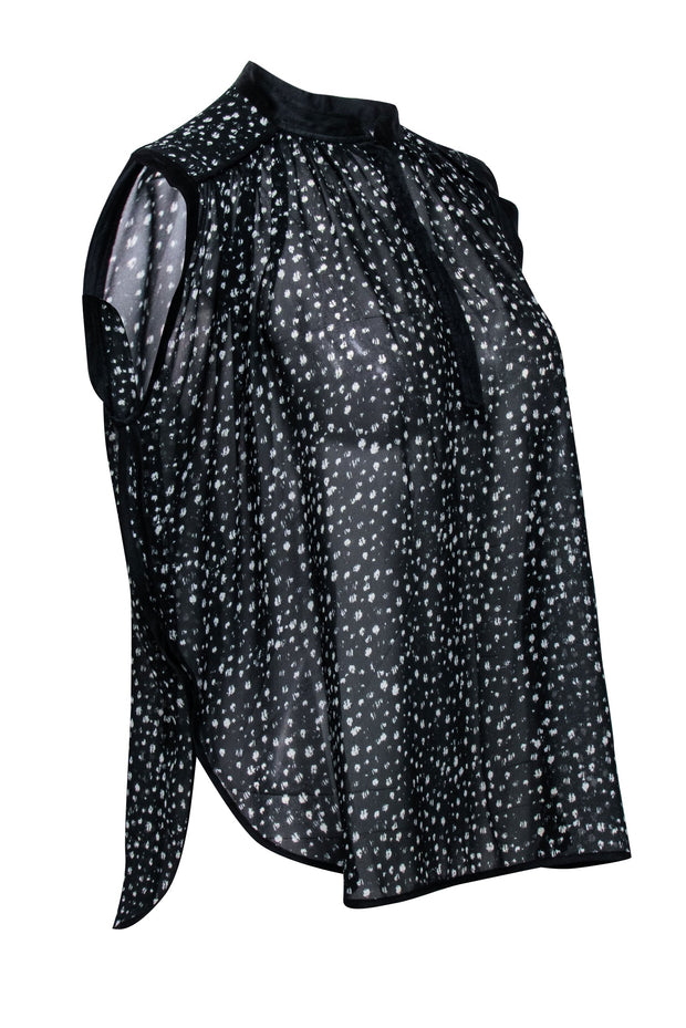 Current Boutique-Rebecca Taylor - Black & Cream Print Semi Sheer Blouse Sz 0