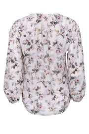 Current Boutique-Rebecca Taylor - Ivory Hammered Silk Blend Floral Print Button Up Shirt Sz 2
