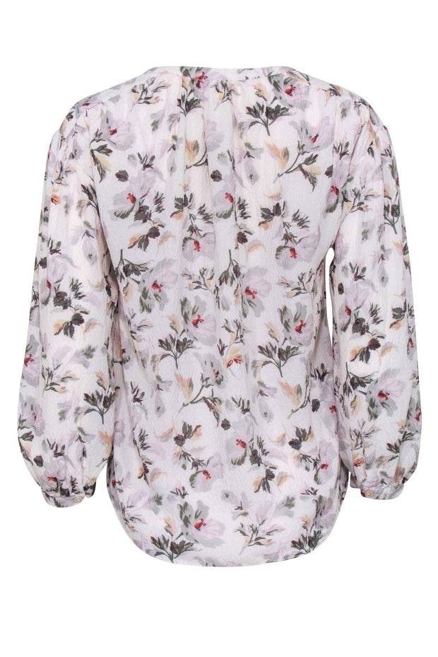 Current Boutique-Rebecca Taylor - Ivory Hammered Silk Blend Floral Print Button Up Shirt Sz 2