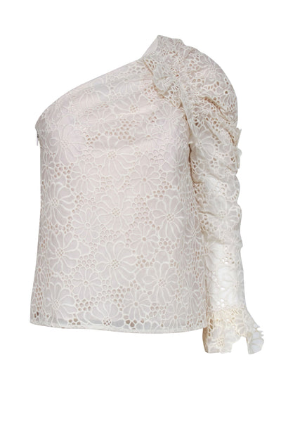 Current Boutique-Rebecca Taylor - Ivory Silk Embroidered One-Shoulder Top Sz 0