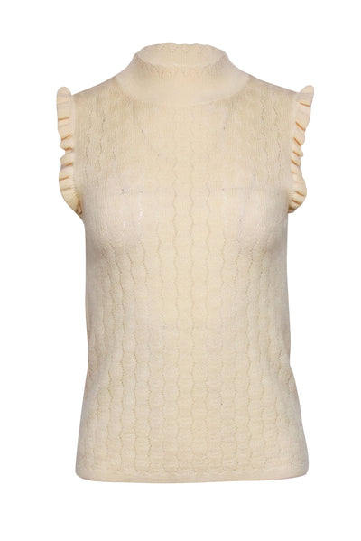 Current Boutique-Rebecca Taylor - Cream Wool Pointelle Mock Neck Top Sz M