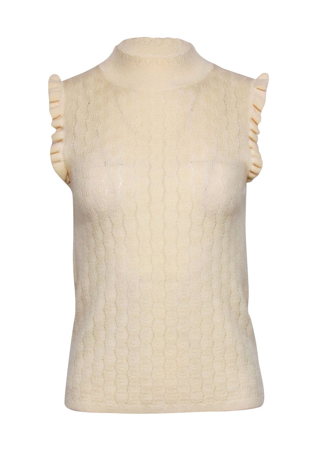 Current Boutique-Rebecca Taylor - Cream Wool Pointelle Mock Neck Top Sz M