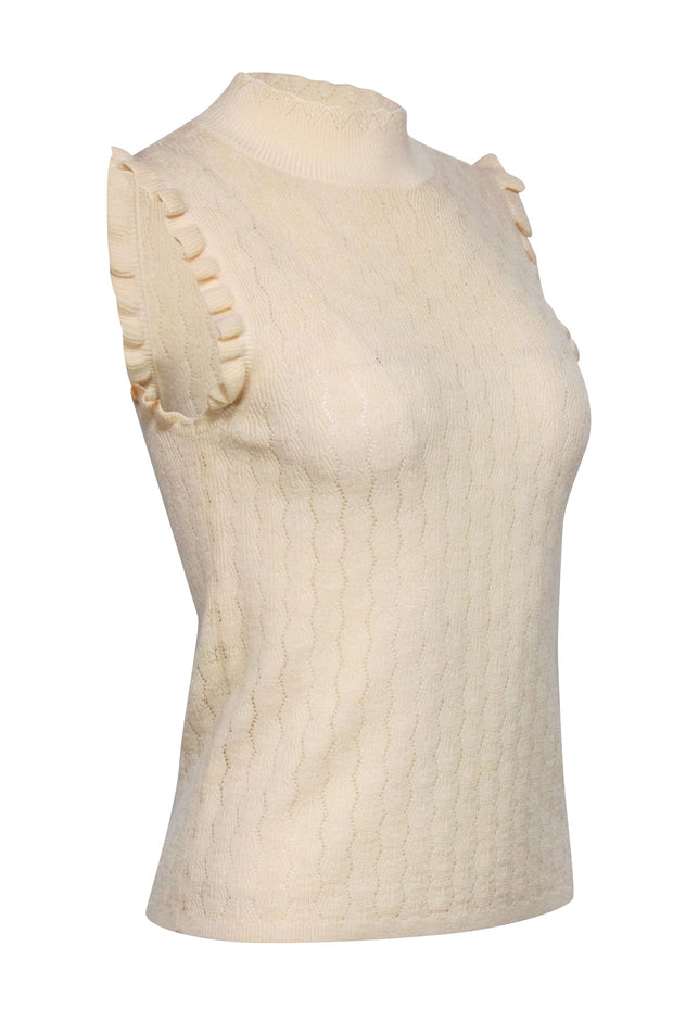 Current Boutique-Rebecca Taylor - Cream Wool Pointelle Mock Neck Top Sz M