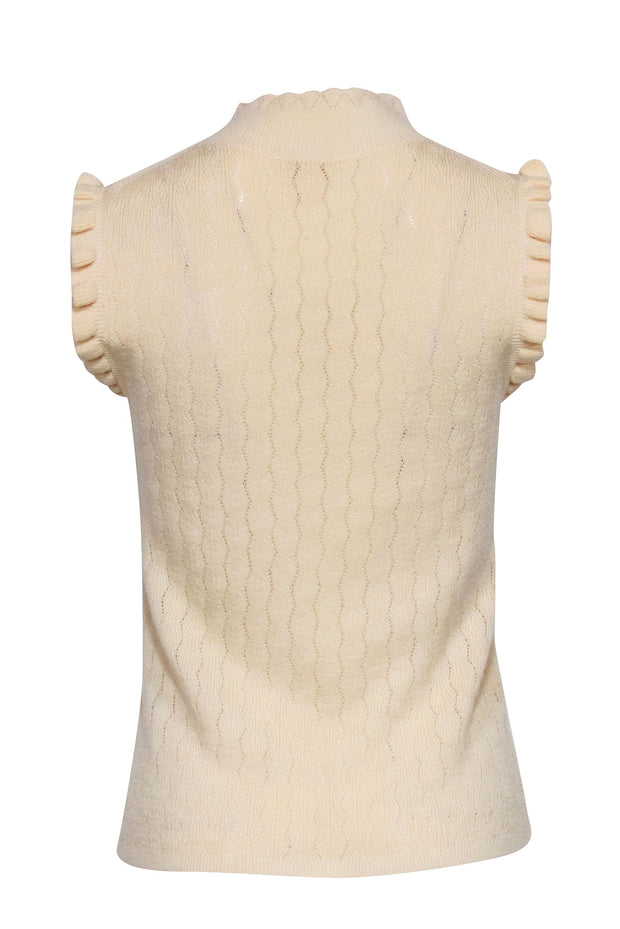 Current Boutique-Rebecca Taylor - Cream Wool Pointelle Mock Neck Top Sz M