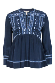 Current Boutique-Rebecca Taylor - Navy Embroidered Silk Blouse Sz 0