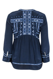 Current Boutique-Rebecca Taylor - Navy Embroidered Silk Blouse Sz 0
