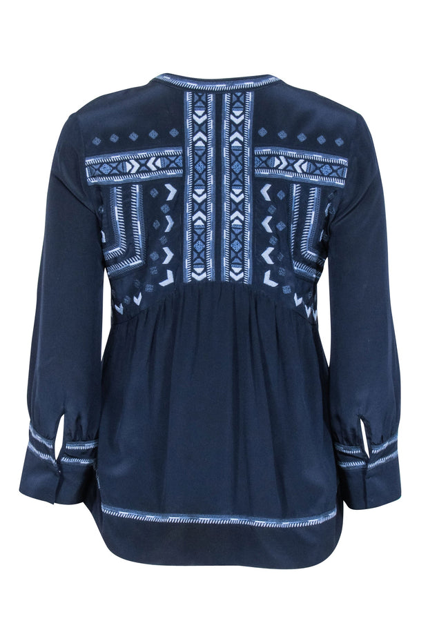 Current Boutique-Rebecca Taylor - Navy Embroidered Silk Blouse Sz 0