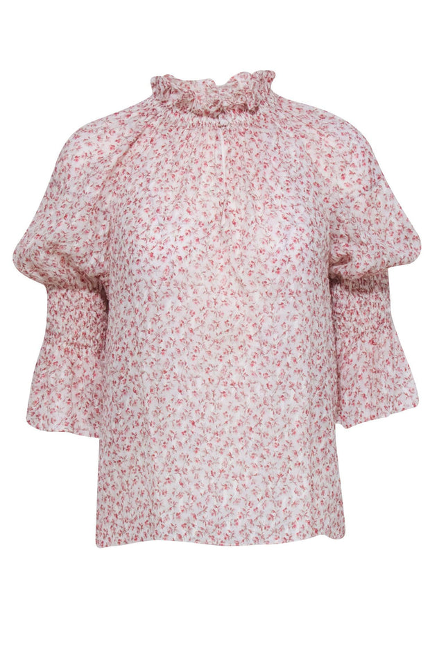 Current Boutique-Rebecca Taylor - Cream & Red Floral Boho Silk Blend Blouse Sz S